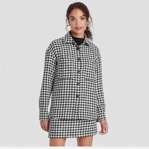 NWT Women's Long Sleeve Tweed Shacket - A New Day Black/Cream Houndstoot…